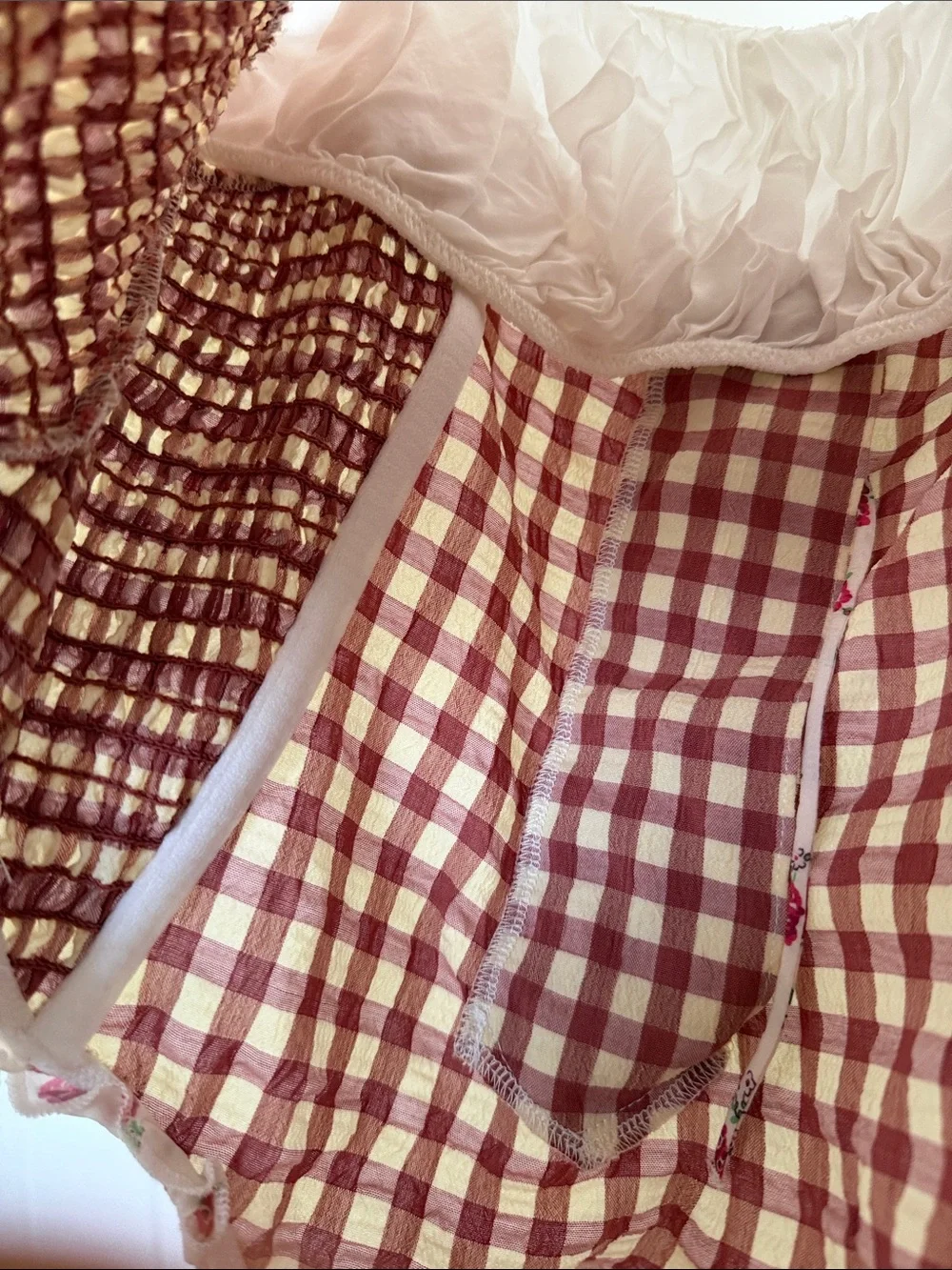 For Love & Lemons Red and Cream Gingham Lace-Up Bodysuit Georgia Bodysuit size L - Picture 10 of 12